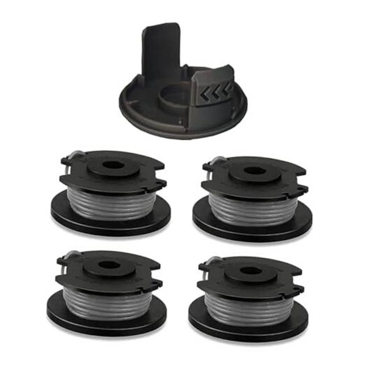 4-pack string trimmer spools with black cap/holder, 0.065 in line