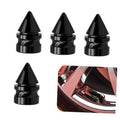 Set of 4 black spike cone tire valve caps with threaded base