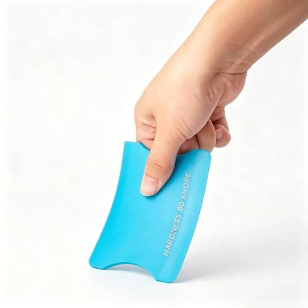 Tiffany blue vinyl squeegee in hand, curved scraper edge for vinyl