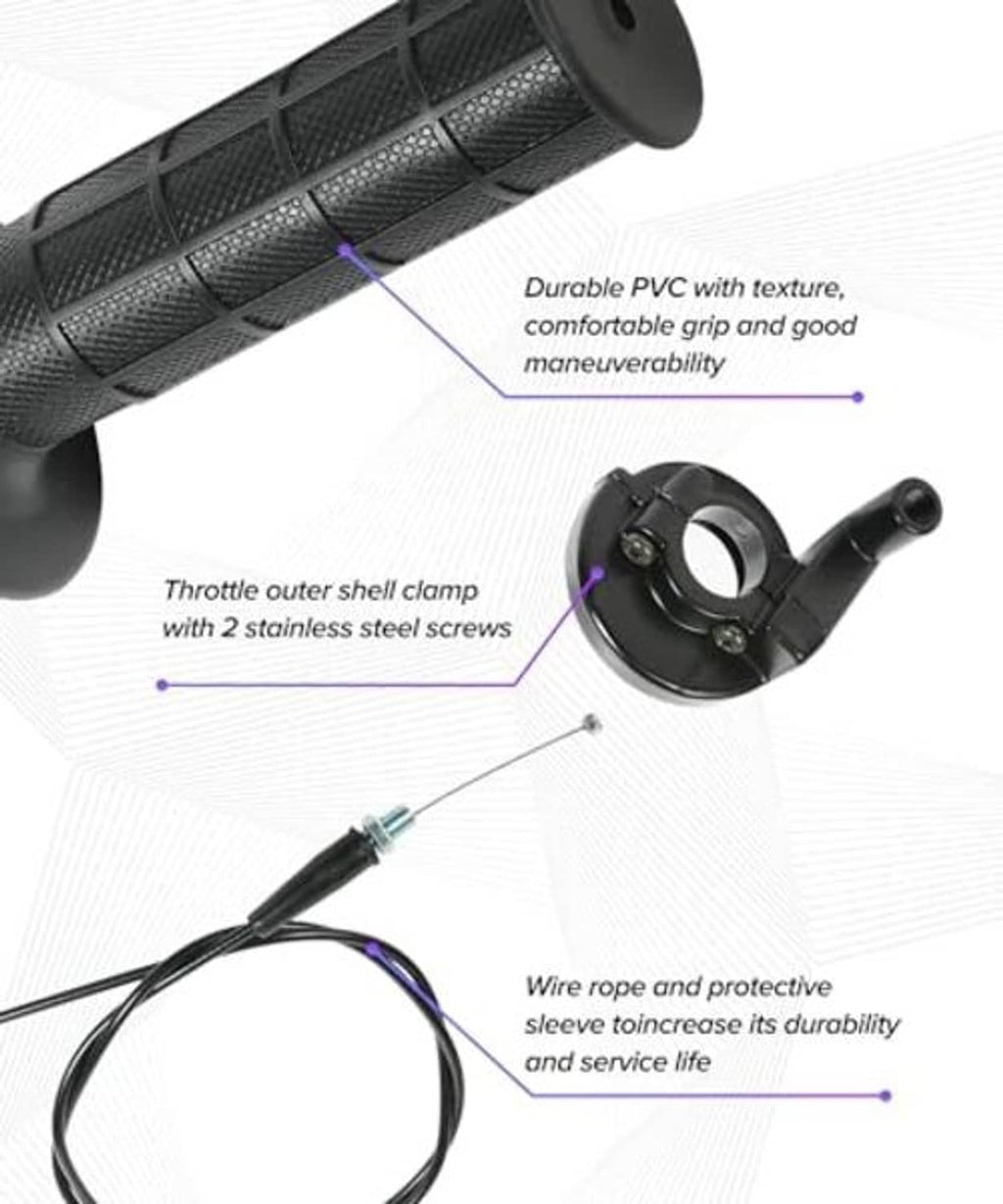 Textured PVC throttle grip with clamp and stainless-screw attachment, wire cable included
