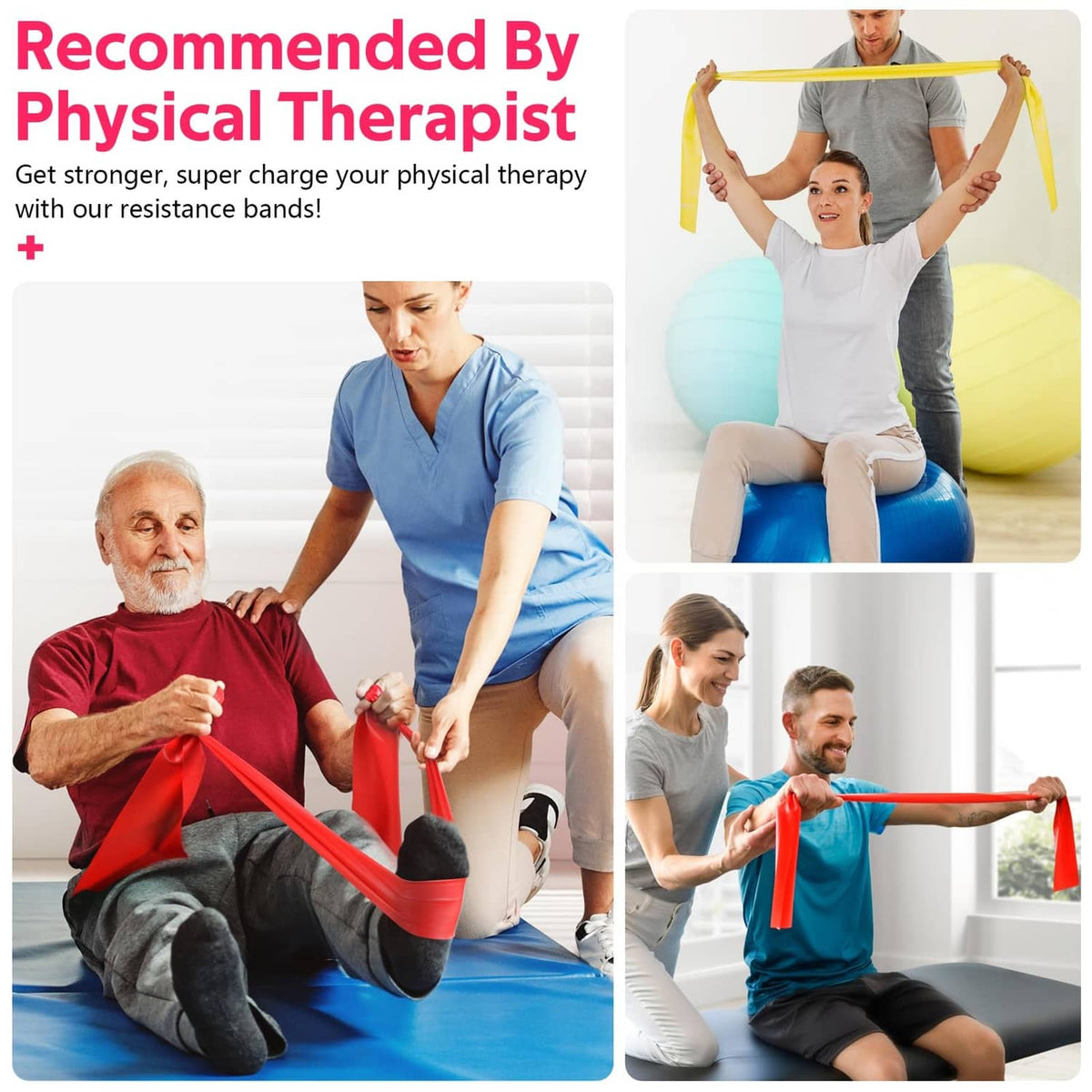 Resistance bands used for physical therapy stretching with red band