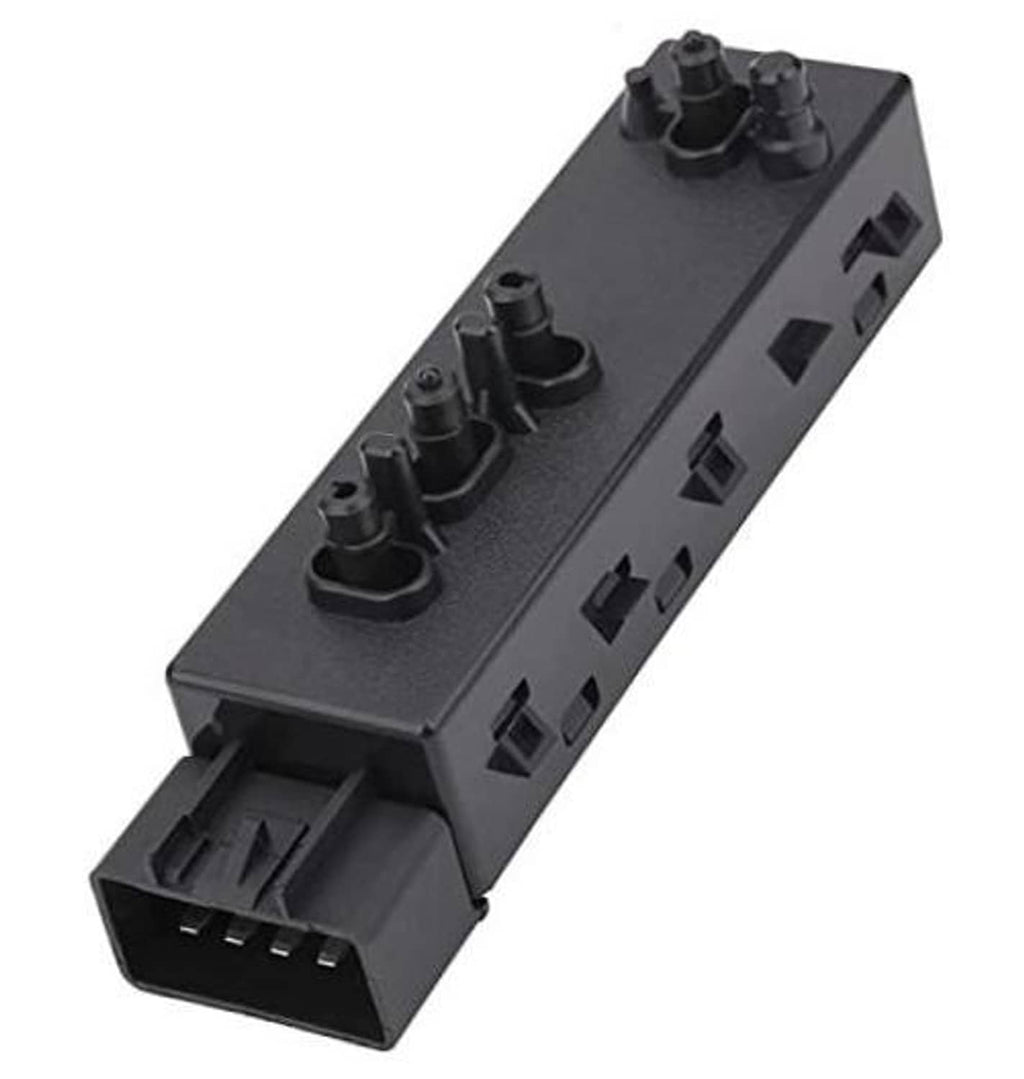 Black power seat control switch module with four raised adjustment knobs and connector ports.