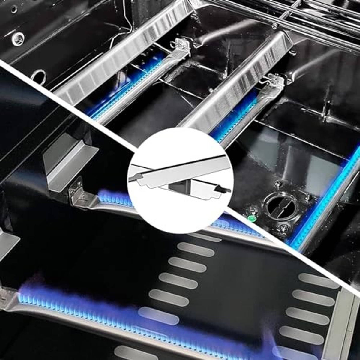 Stainless steel burner tube assembly with igniter wiring and mounting clips