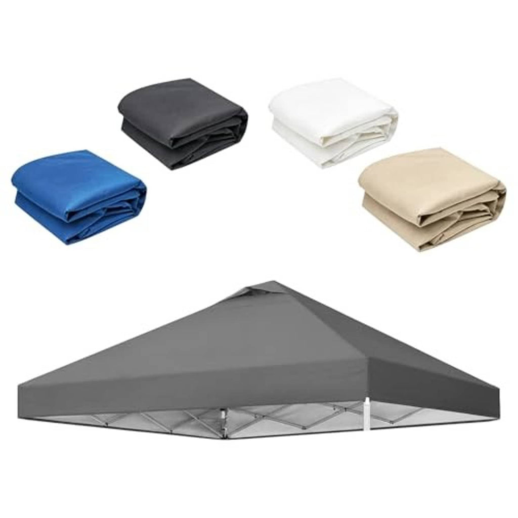 Replacement canopy top with folded dark gray cover plus blue, white, and beige folded covers