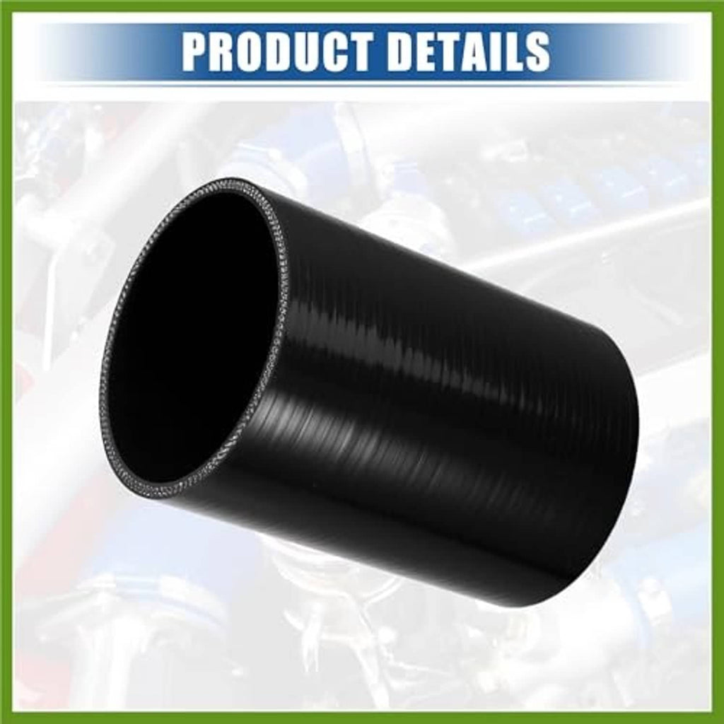 Black straight silicone hose coupler with reinforced outer seam, angled view
