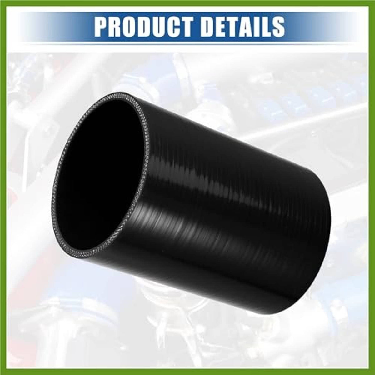 Black straight silicone hose coupler with reinforced outer seam, angled view