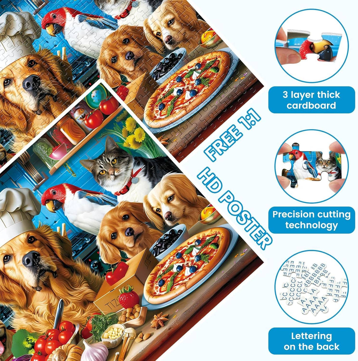 Jigsaw puzzle materials feature graphic with thick cardboard and precision cutting