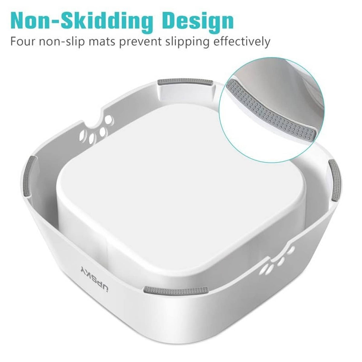 White pet water bowl base with textured non-slip mat and paw detail sides.