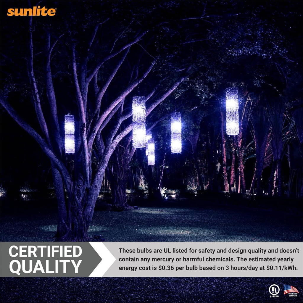 Blue LED bulbs on outdoor walkway lighting