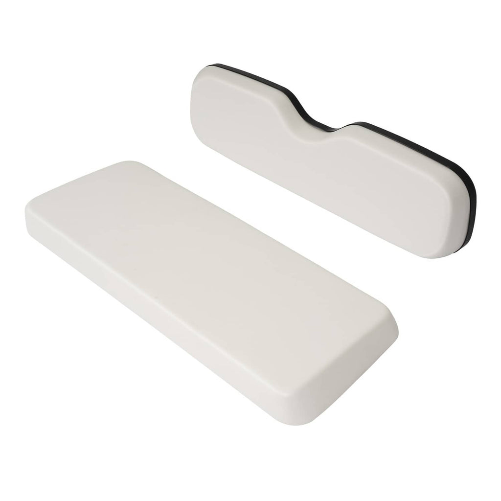 White golf cart backrest cushion and seat bottom cushion with black edge trim