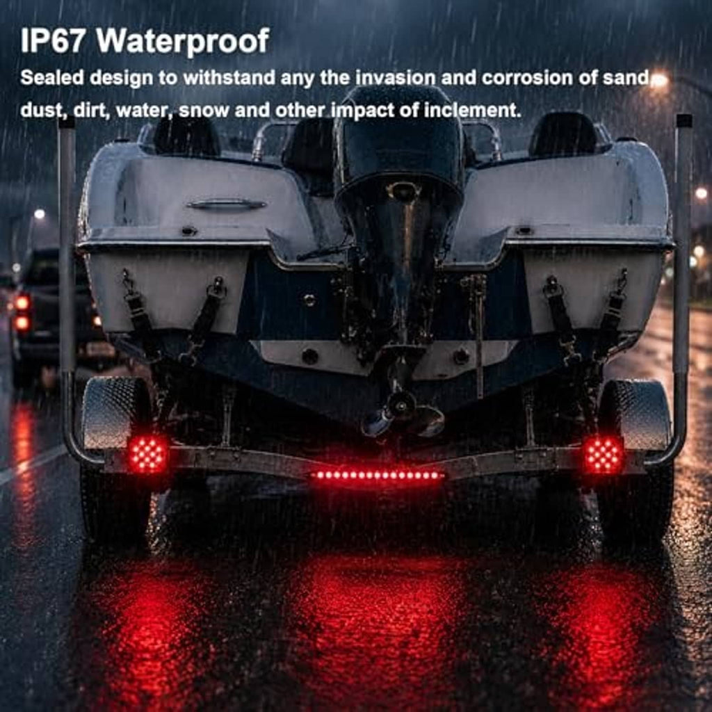 Waterproof LED trailer light kit with sealed housing and red rear lights on utility trailer