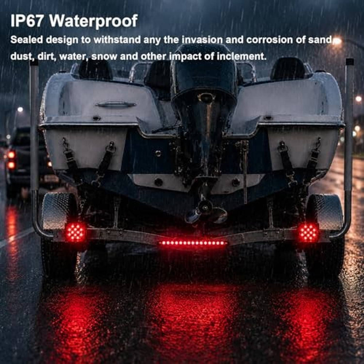 Waterproof LED trailer light kit with sealed housing and red rear lights on utility trailer