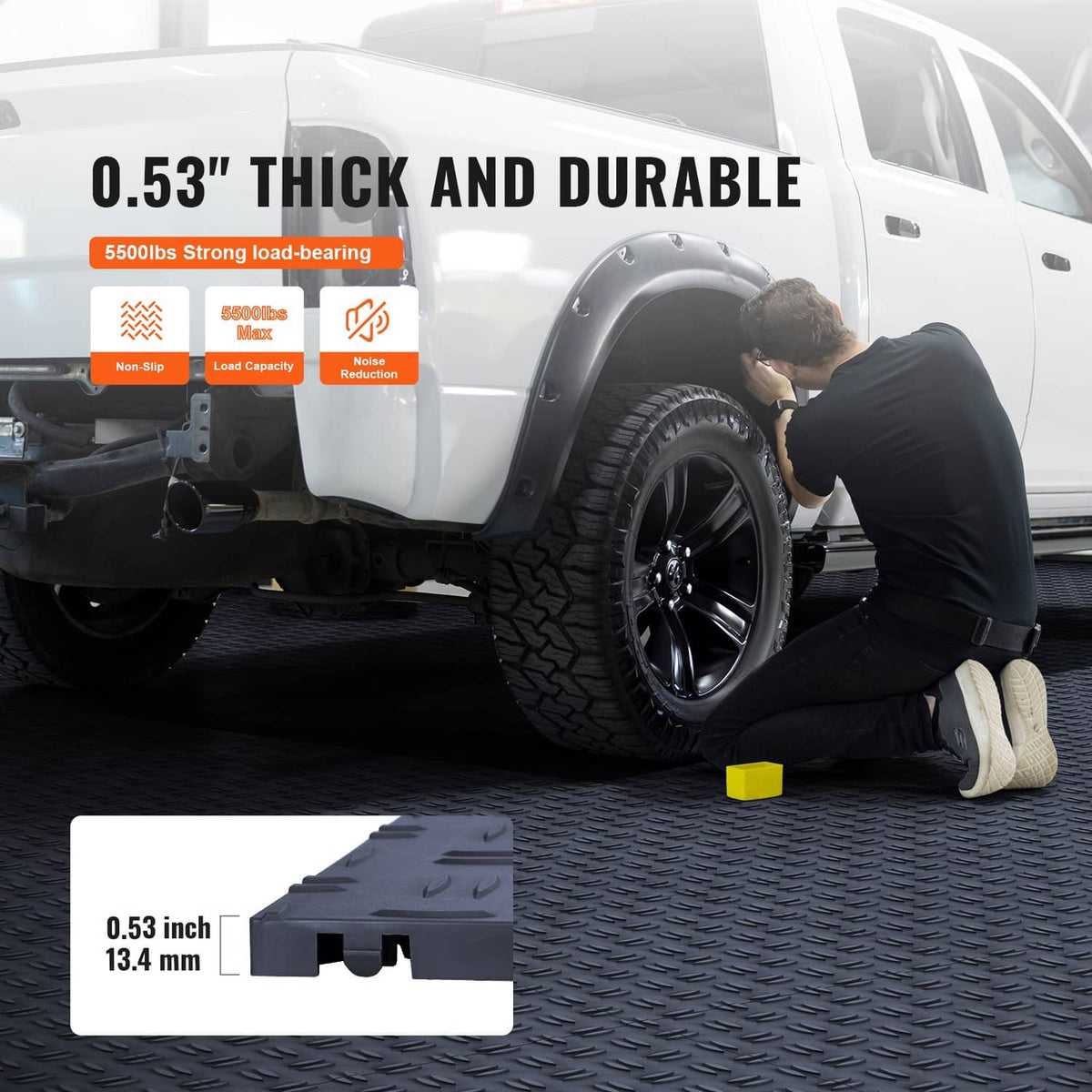 Interlocking garage floor tiles with non-slip pattern, 0.53 in thick