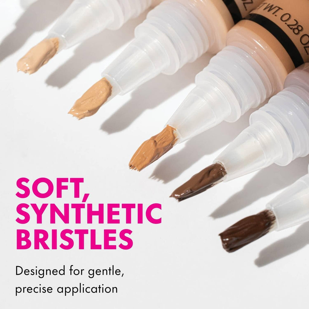 Concealer applicator tips with soft synthetic bristles showing swatch lines
