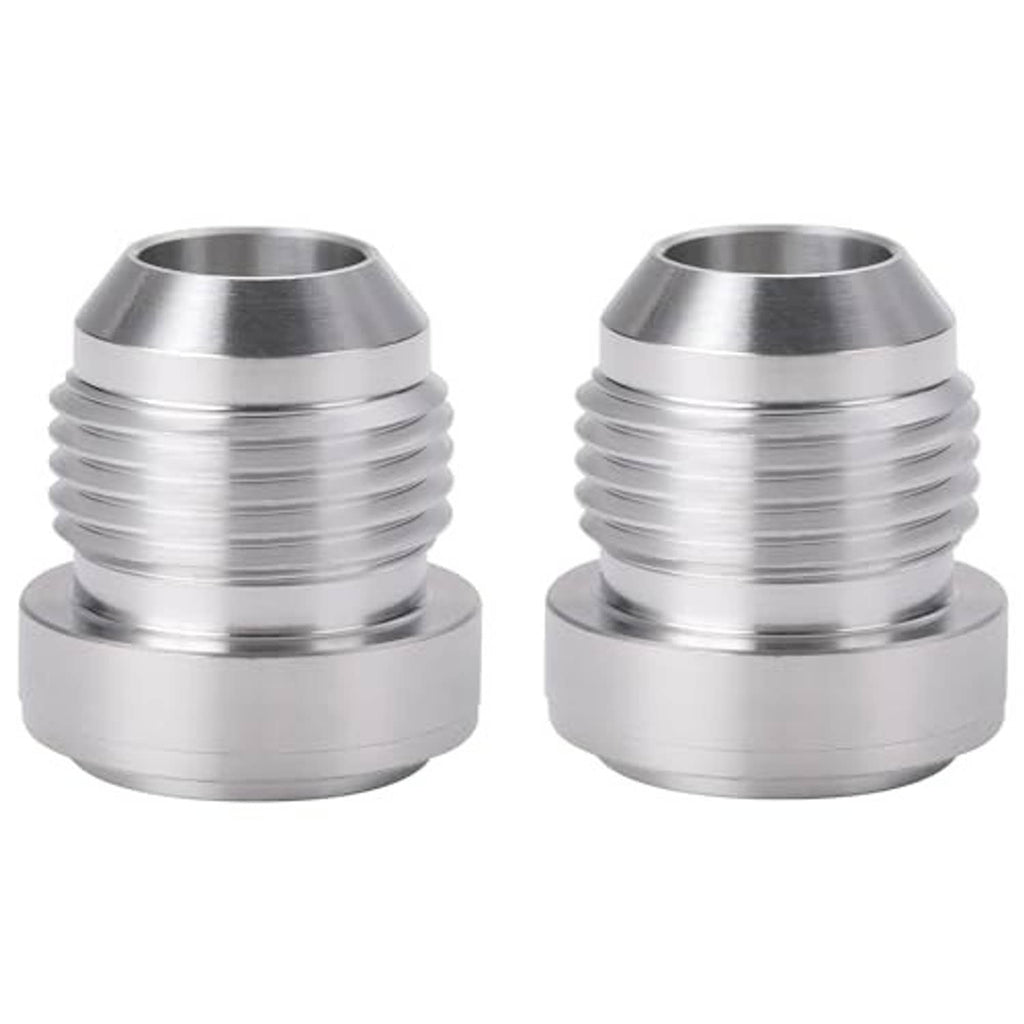 AN male flare weld-on bung adapter, silver, front-bell ends, threaded (2-pack)