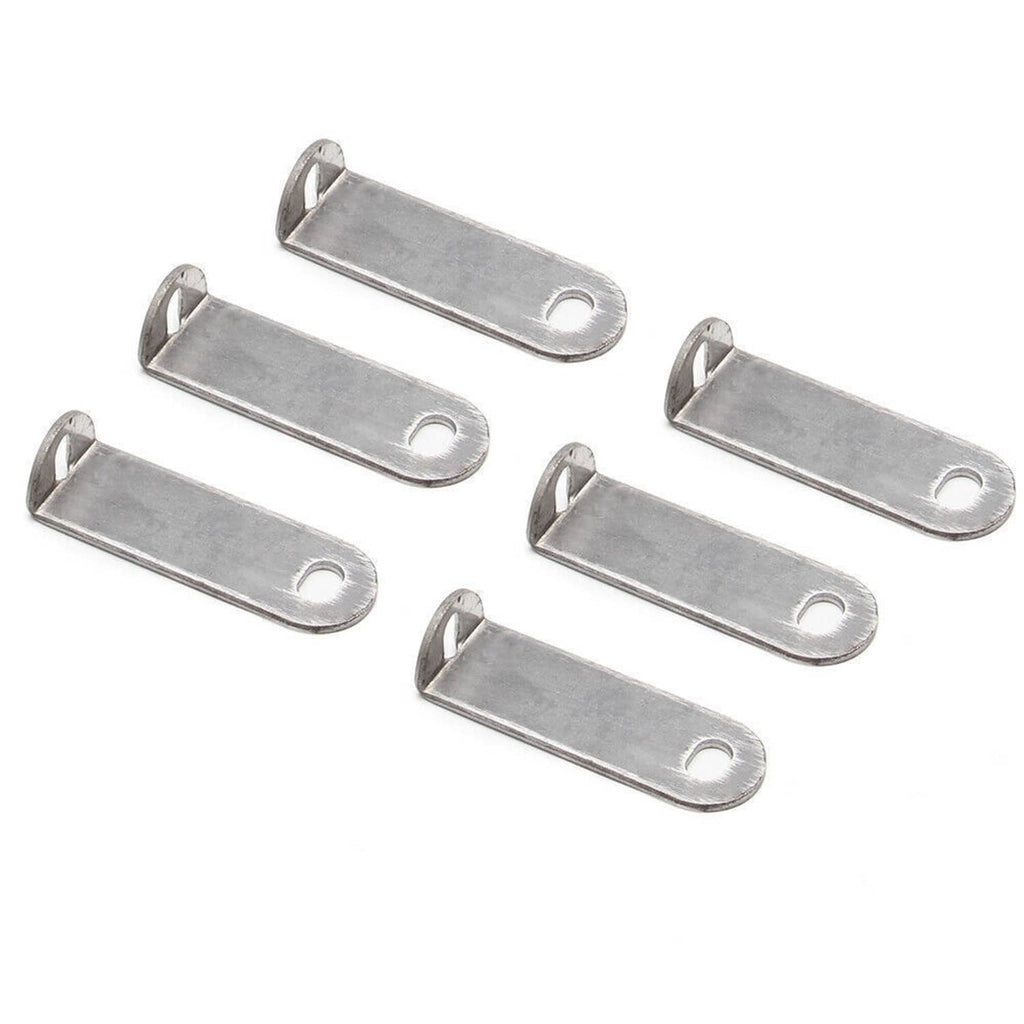 Five silver mounting tabs with slotted holes for fuel rail installation