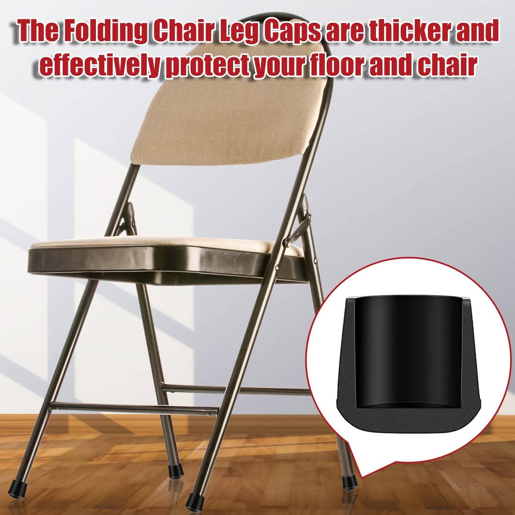 Black rubber chair leg cap close-up on a folding chair leg