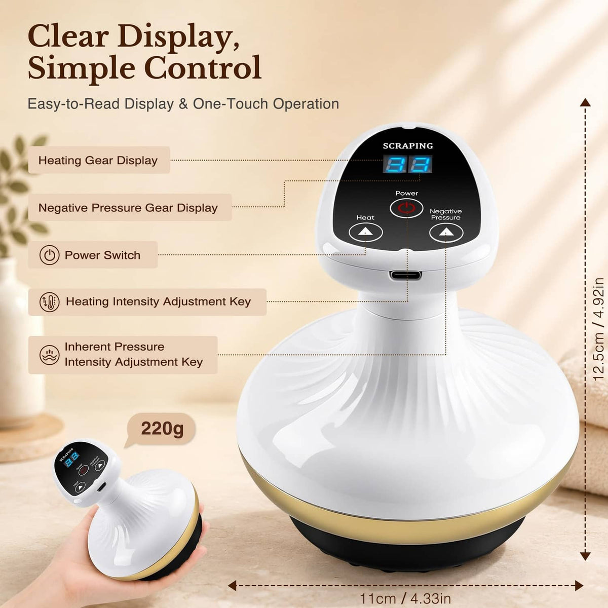 White heated cupping massage device with digital display control panel