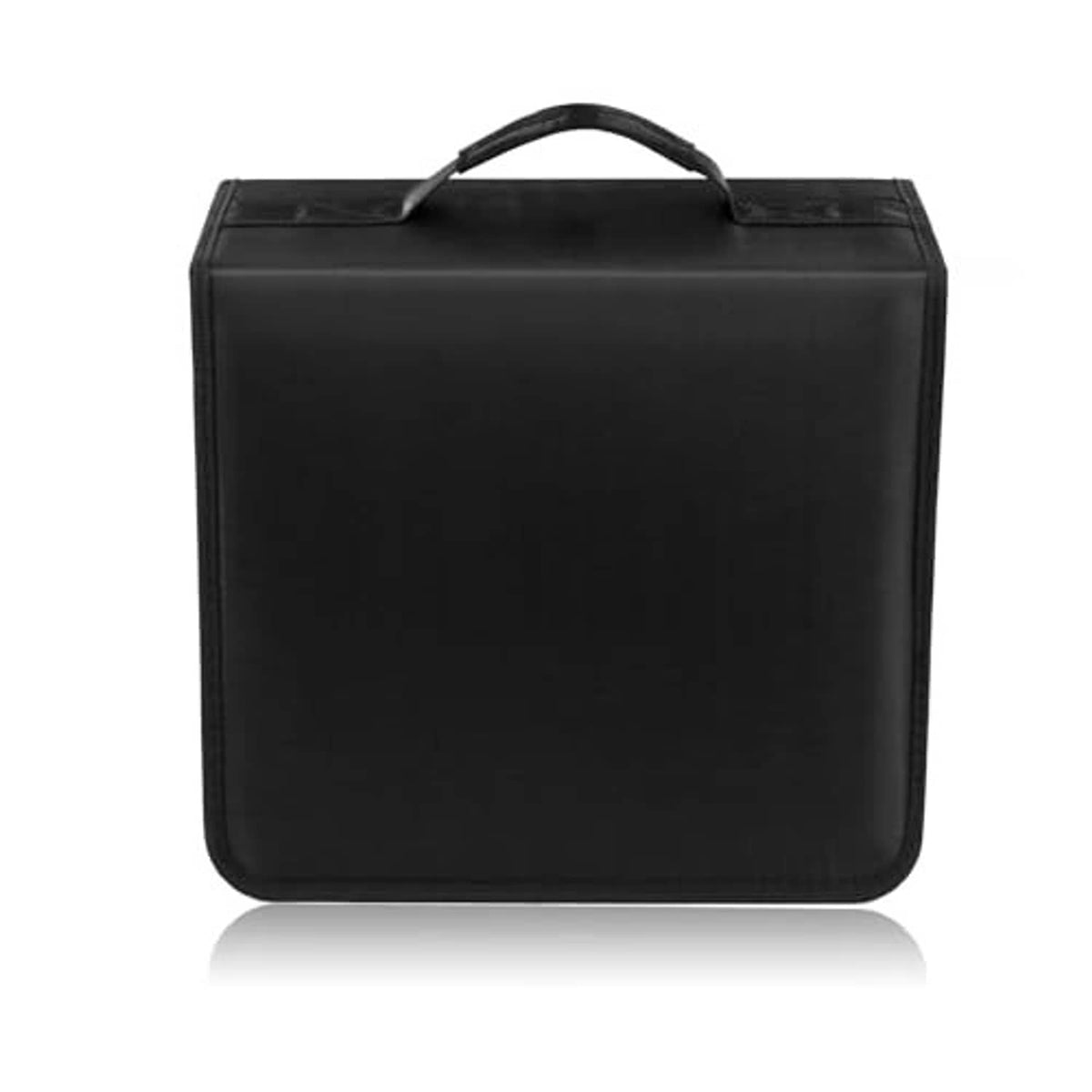 Black DVD/CD storage case binder with top handle and compact square shape