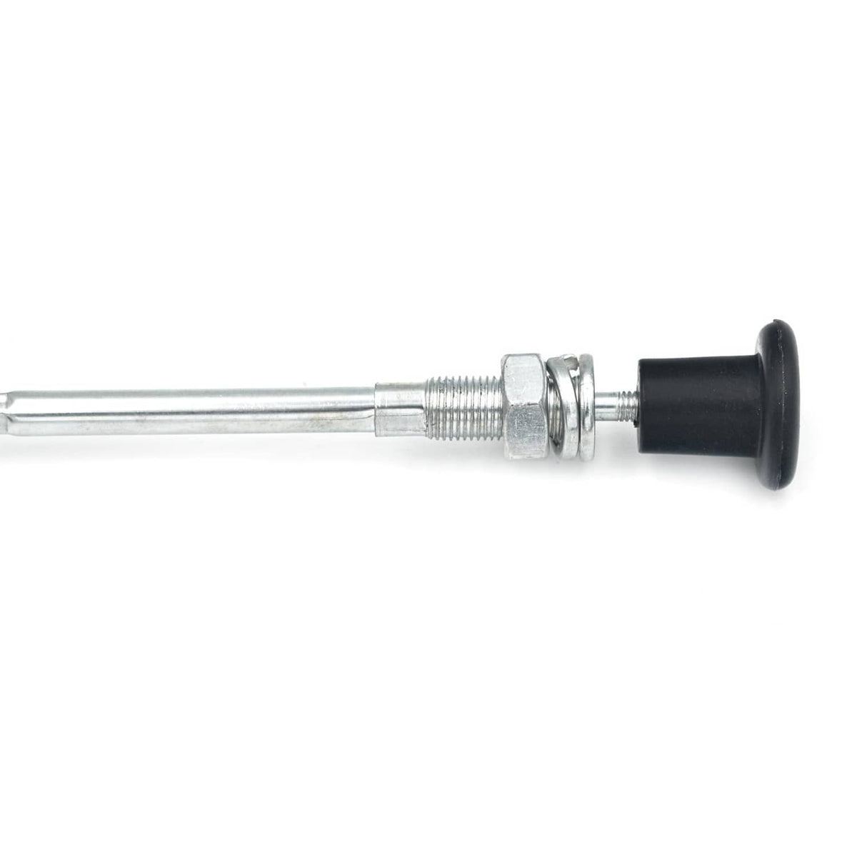 Choke cable push-pull housing with silver rod and black rubber knob