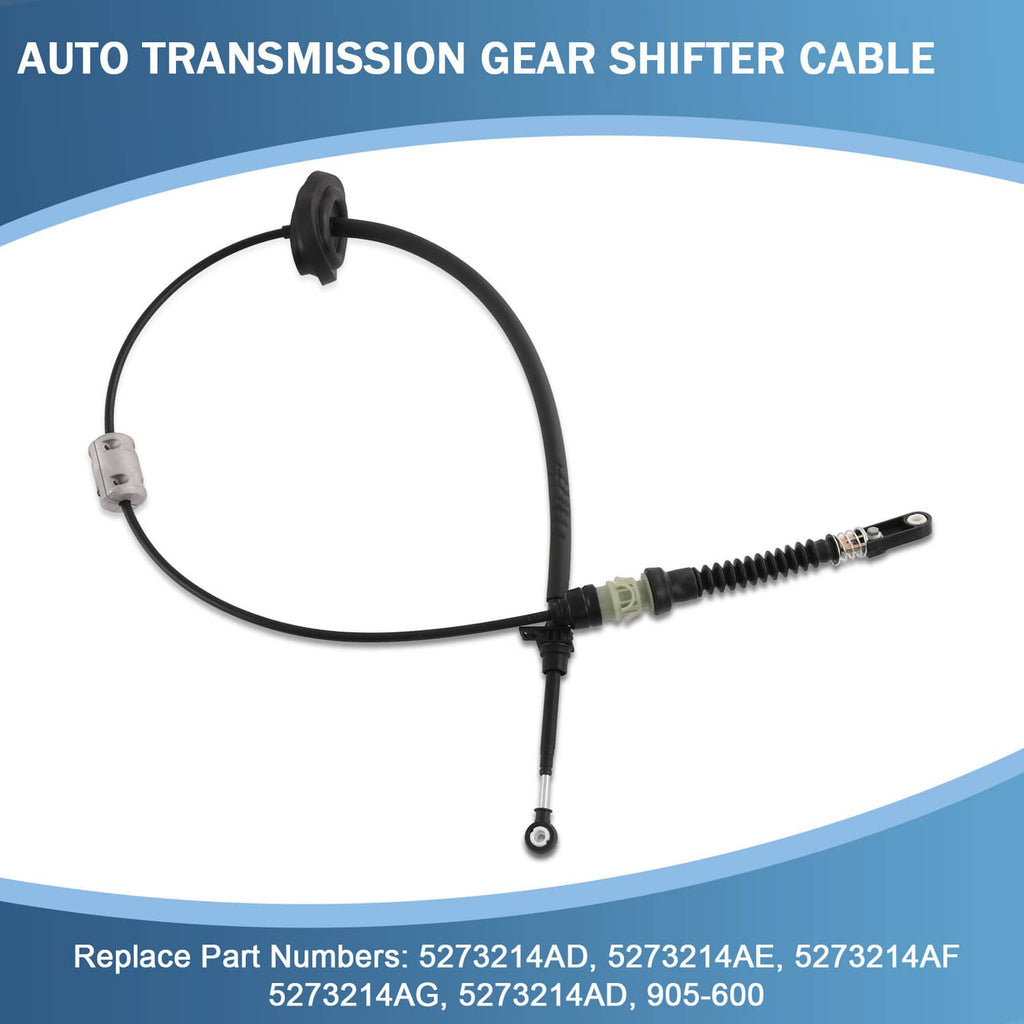 Auto transmission gear shift cable with black curved line and metal mounting ends