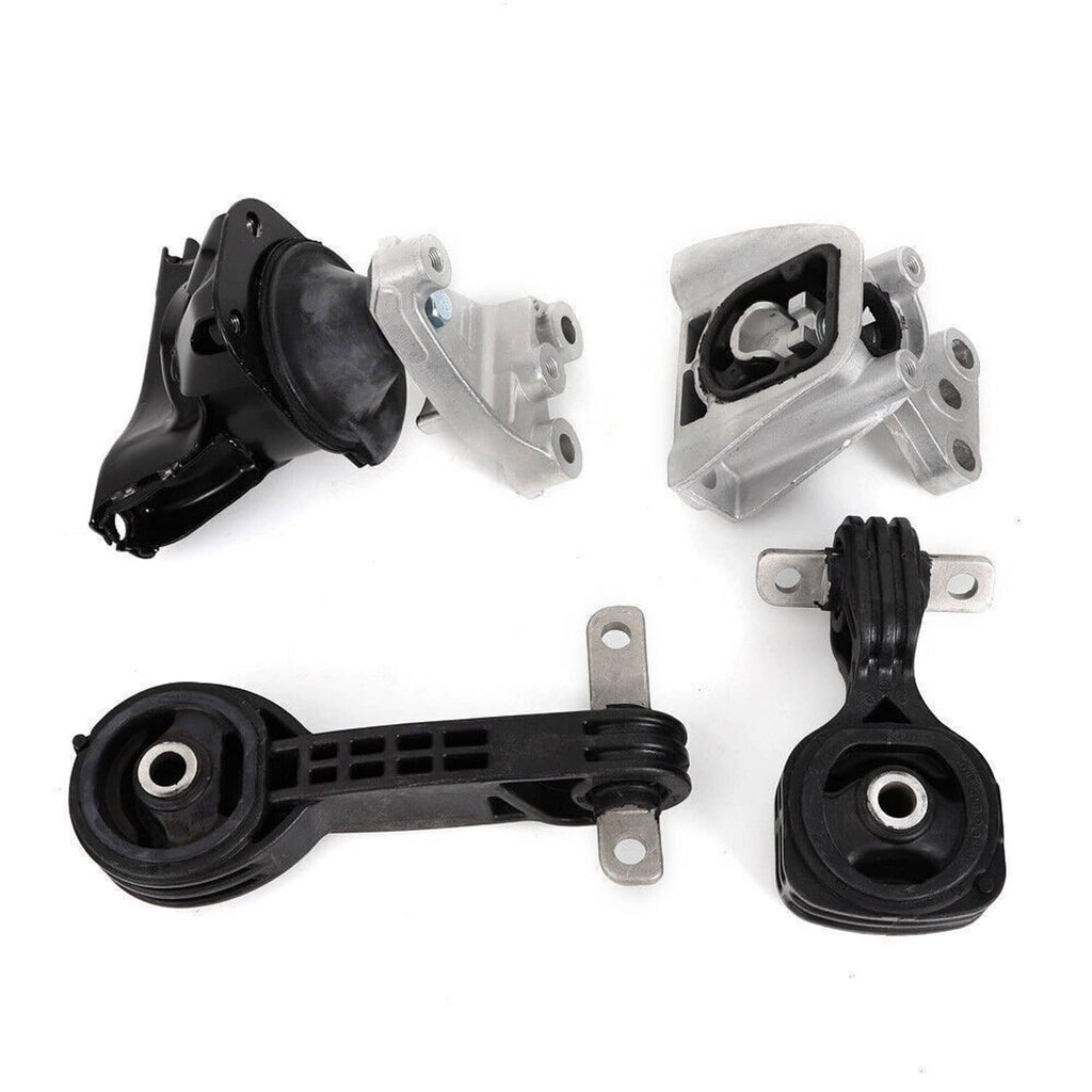 Engine mount set with black and silver torque strut mounts and rubber isolators