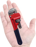 6-inch mini adjustable pipe wrench with red grip and dark blue handle
