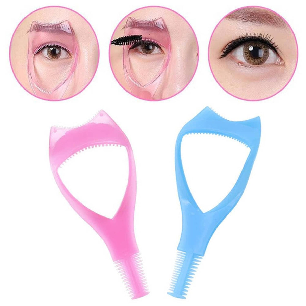 Pink and blue eyelash shield tools shown with circular application guides