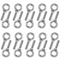 Set of silver lifting eye bolts with threaded stems and circular loops