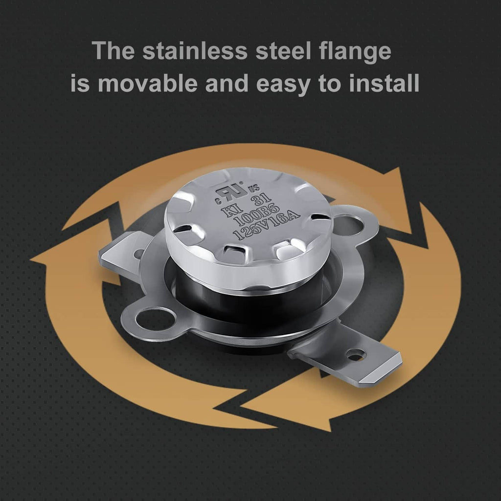 Thermal switch cutaway showing stainless steel movable flange action