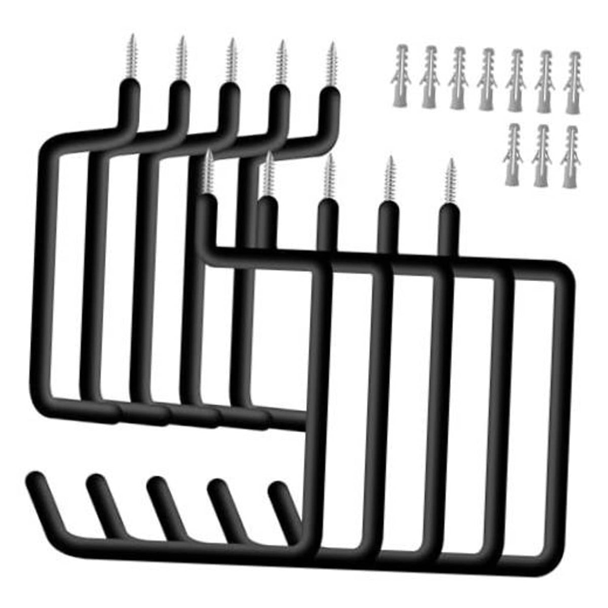 Black ladder-style screw-in wall hooks set with mounting screws, 10-piece