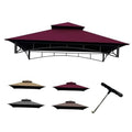 Burgundy gazebo BBQ canopy top with double-roof peak and black support frame