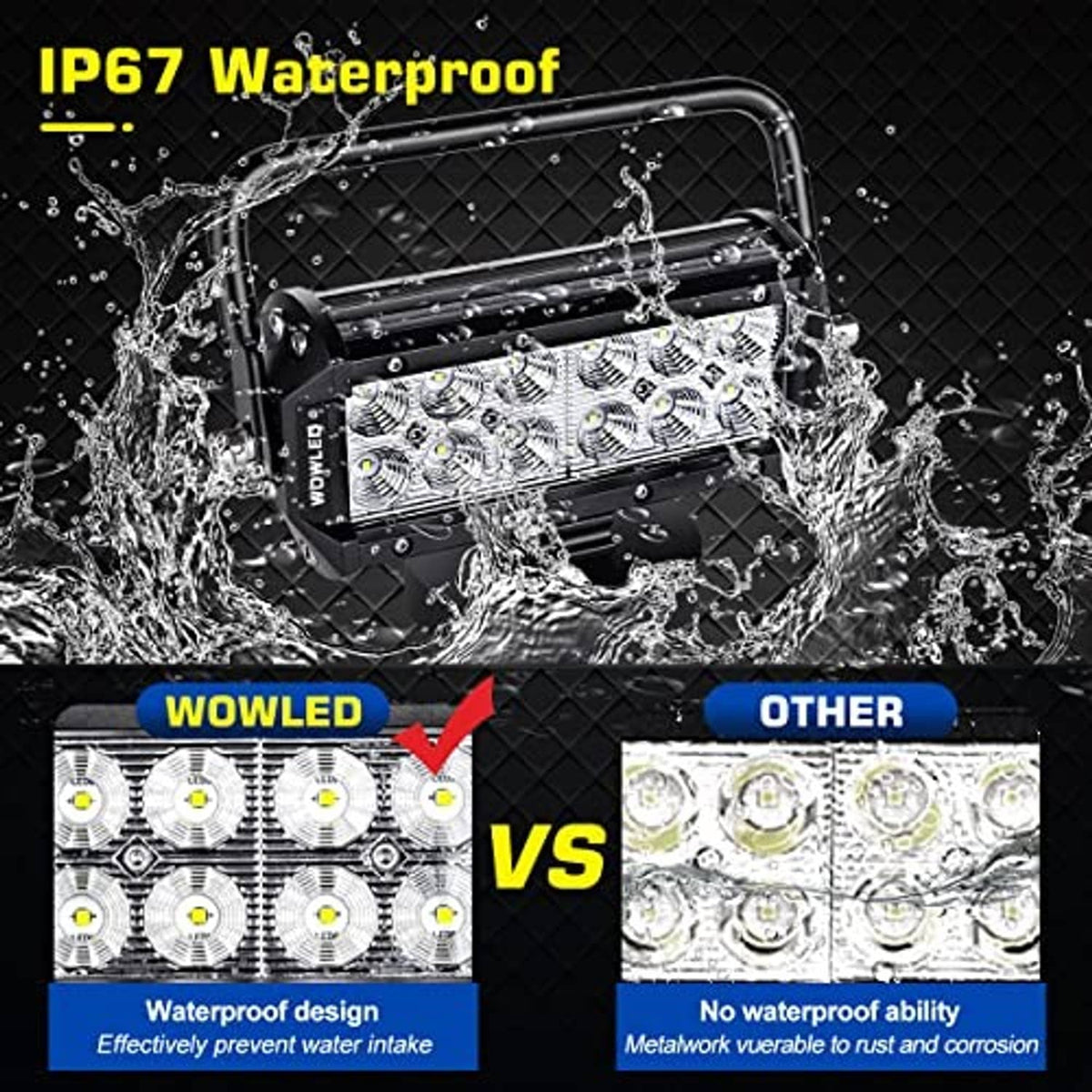 IP67 waterproof LED work light with sealed housing and front LED bar