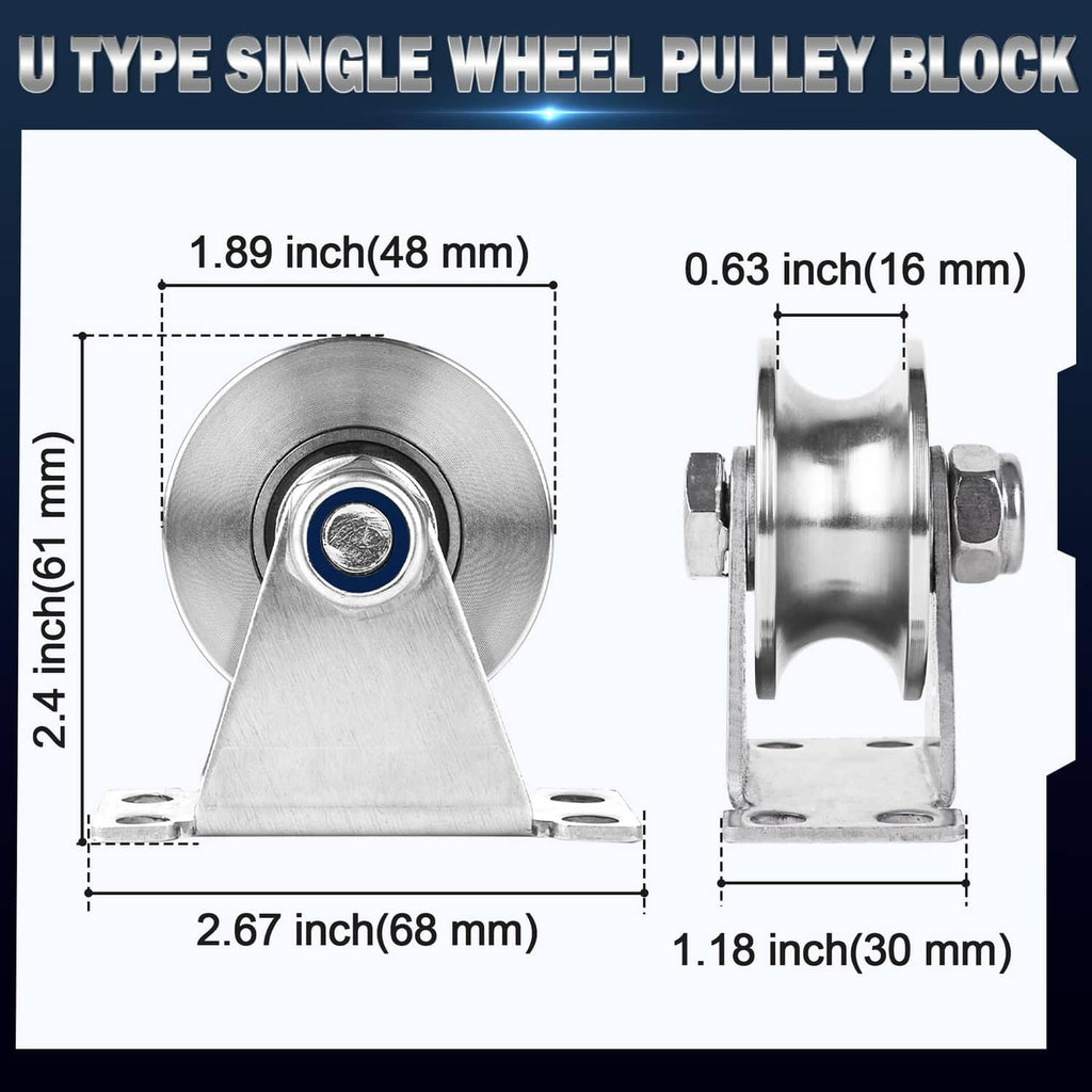 U-type single-wheel rope pulley block with grooved wheel and wall-mount bracket