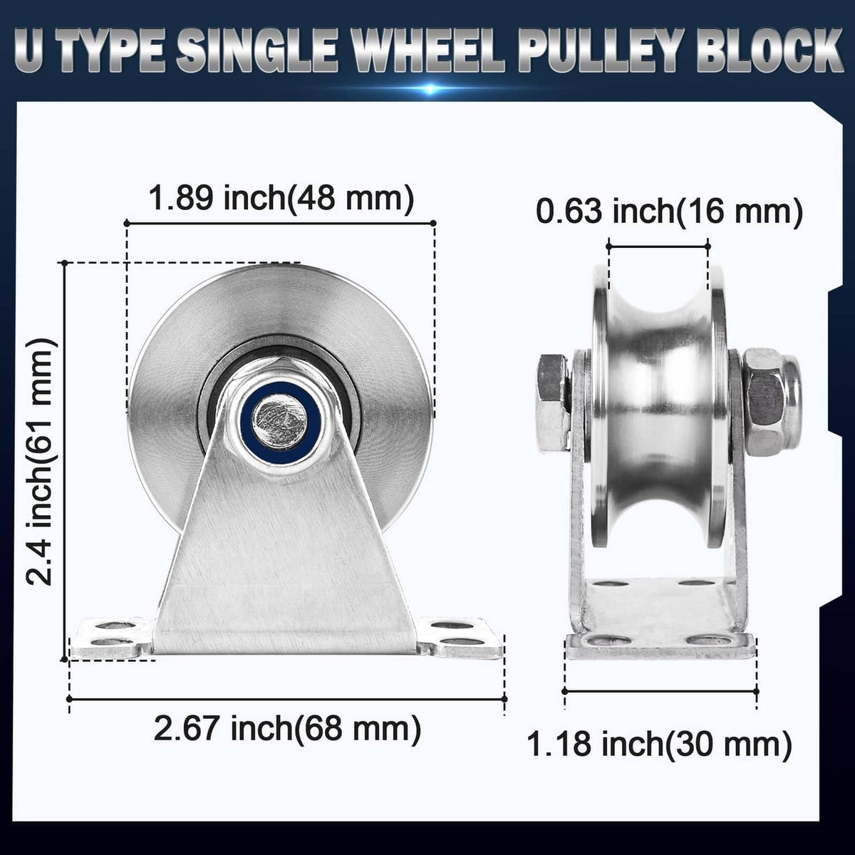 U-type single-wheel rope pulley block with grooved wheel and wall-mount bracket