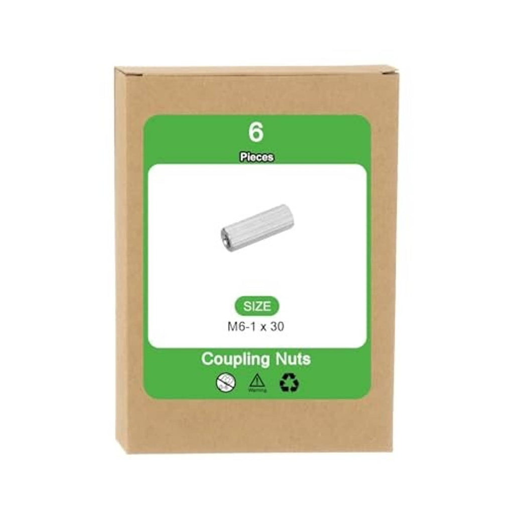 Package of 6 coupling nuts, M6 x 30 size, hex sleeve