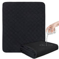 Black washable incontinence bed pad, quilted square with folded edge