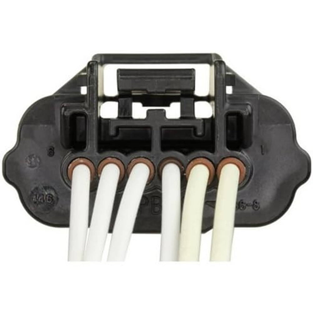Accelerator pedal sensor connector housing with terminals and black mounting frame