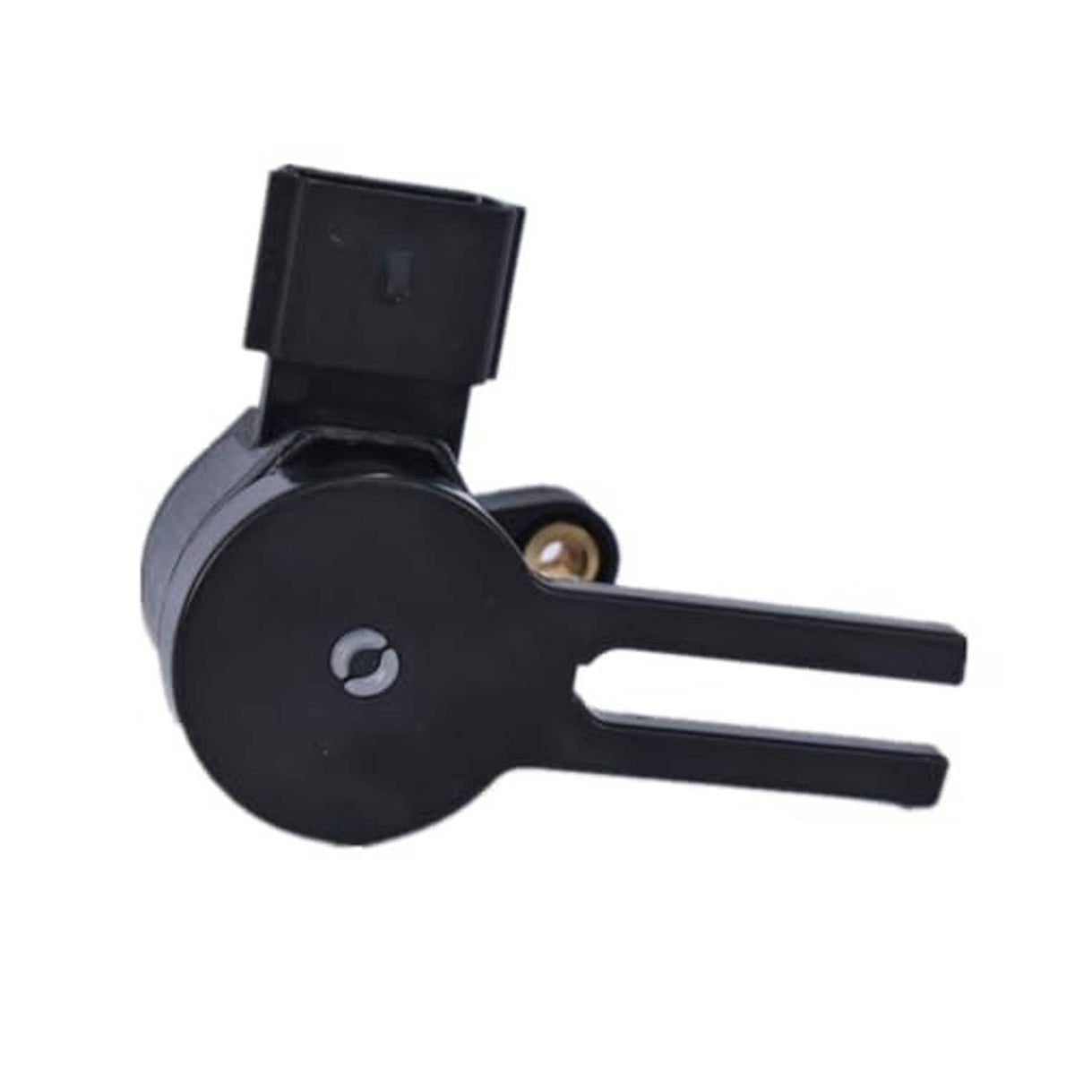 Brake pedal position sensor close-up with black circular housing and dual metal pins