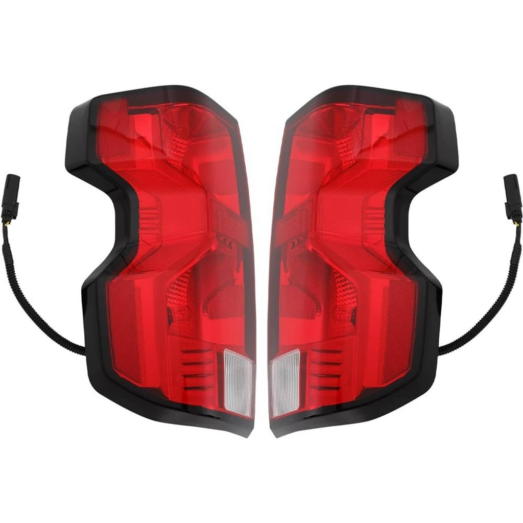 Pair of red and clear tail light assemblies with black housings and plug wires