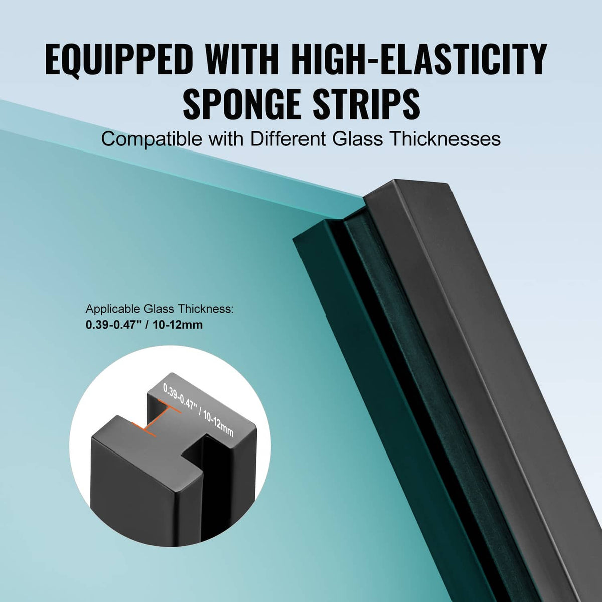 Black high-elasticity sponge strips for glass railing post clamp, shown in close-up
