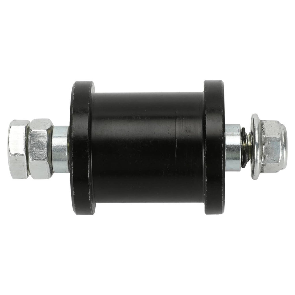 Black mini bike chain tensioner roller with metal axle ends and hardware