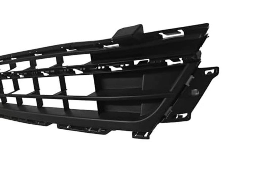 Front bumper grille insert, black plastic with side tabs and horizontal openings