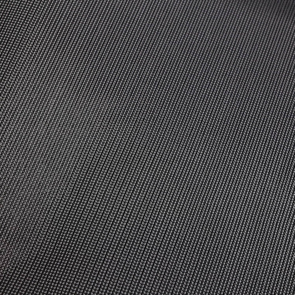 Black mesh fabric for RV awning side shade screen, tightly woven texture close-up