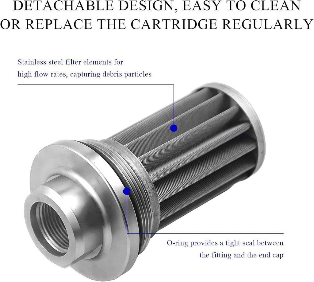 Metal inline fuel filter cartridge with detachable filter element and O-ring seal