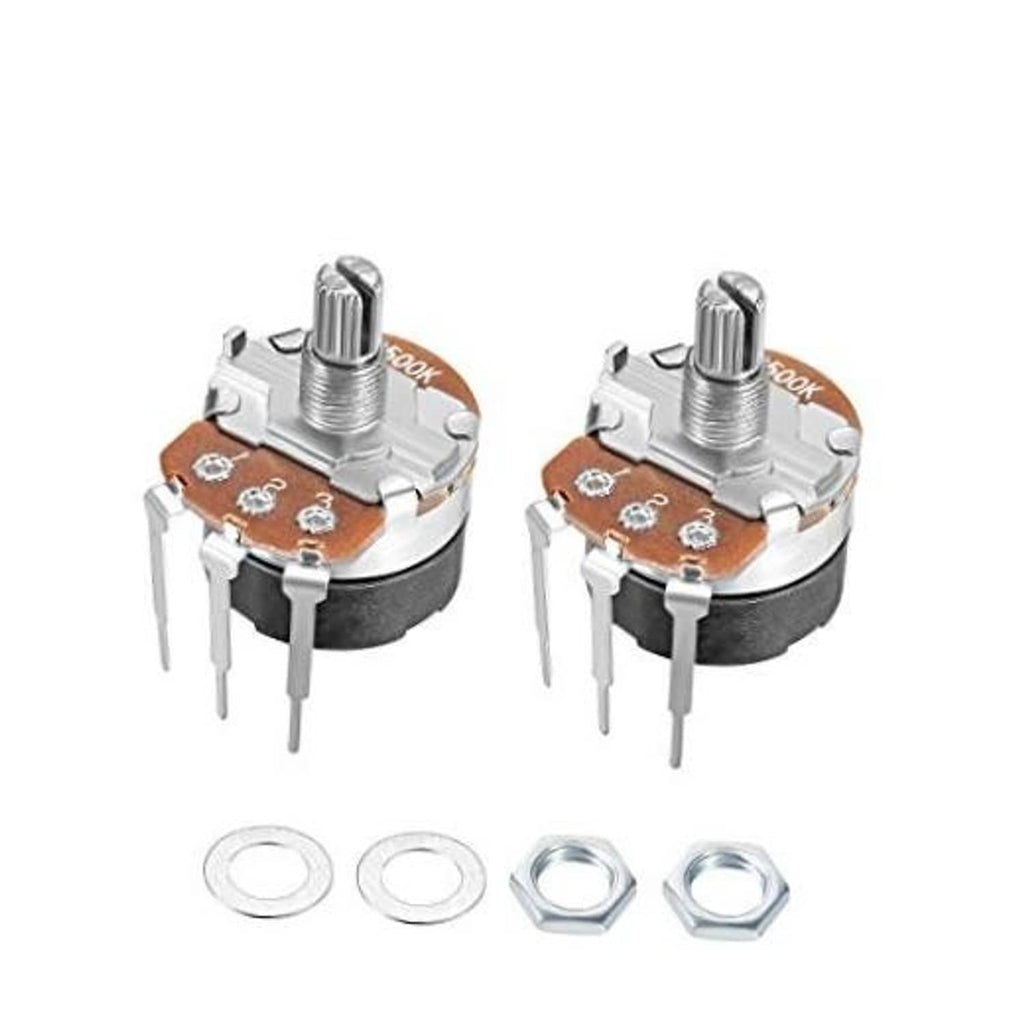 500K potentiometer switch with silver shaft, brown PCB, 3 solder pins and nuts