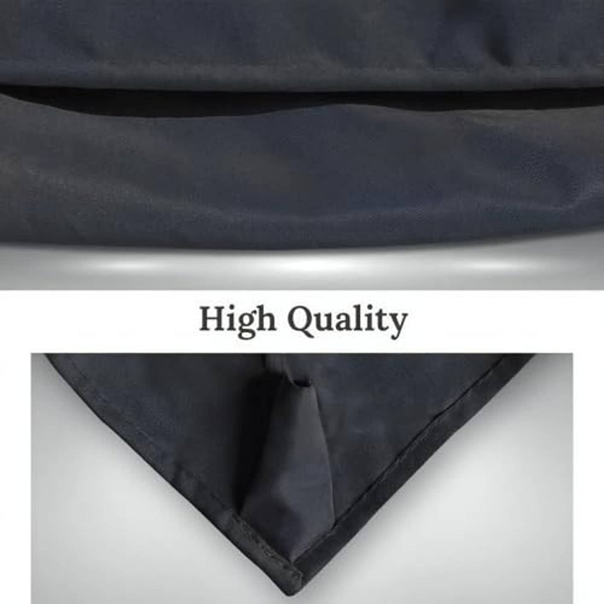 Dark gray umbrella canopy fabric corner seam with stitched panel edges