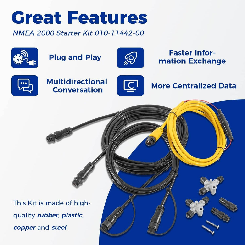 NMEA 2000 starter kit bundle with black and yellow cables and connector hardware