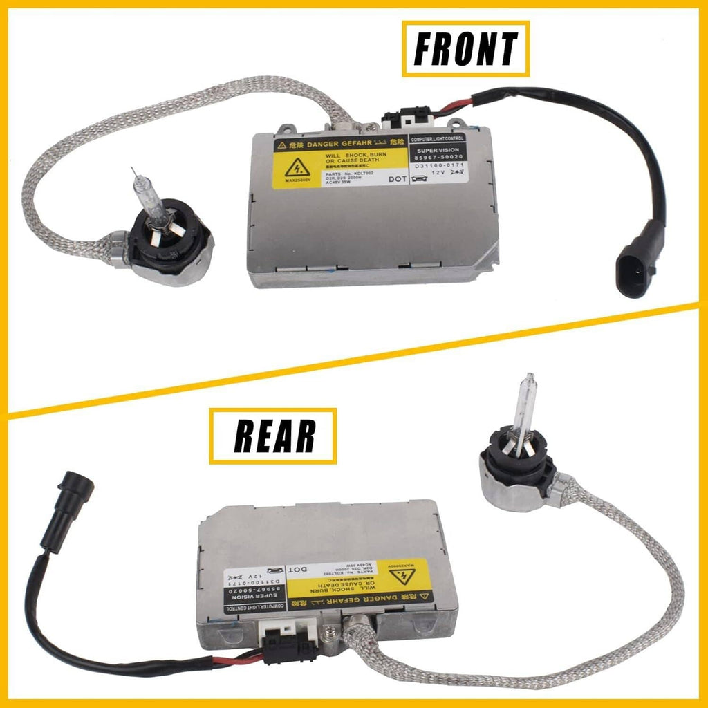 Front and rear HID xenon ballast modules with wiring and lamp sockets