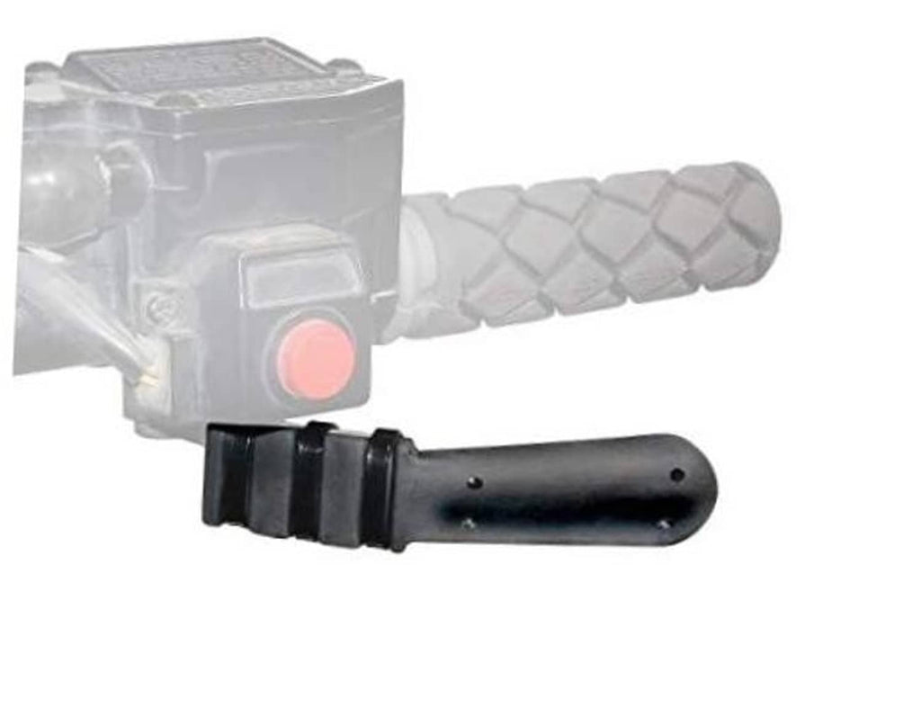 Black throttle thumb extender with hex-textured grip and pink button pad